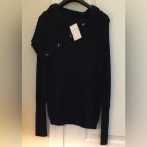 Autumn Cashmere Snap Funnel Neck Cape Collar Rib Sweater Size S